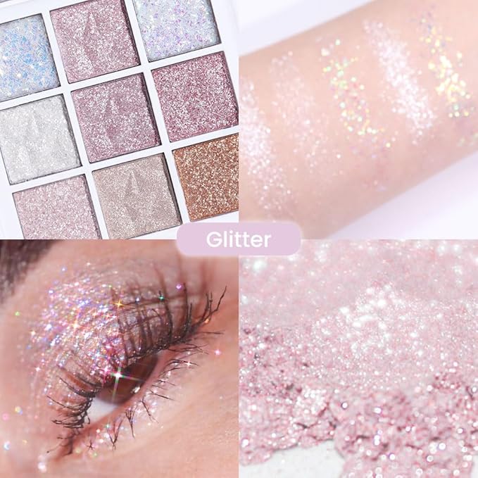 Eye Shadow Palette Makeup,Pink White Purple Glitter Shimmer Sparkle Warm Pastel 9 Colors Eye Shadow Palette,Nude White Cream Eyeshadow Palette Colorful Long Lasting Waterproof Naturing-Looking