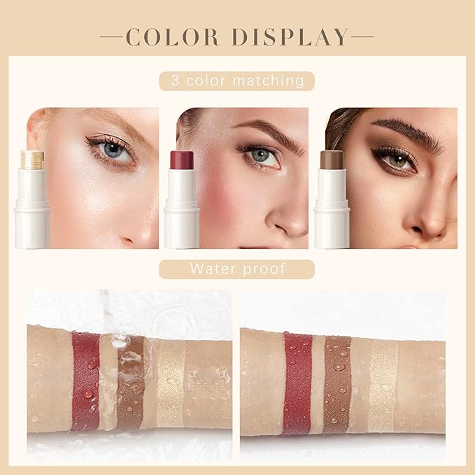 3 Colors Highlilghter Contour Blush Sticks Creamy Sticks All Skin 1 L