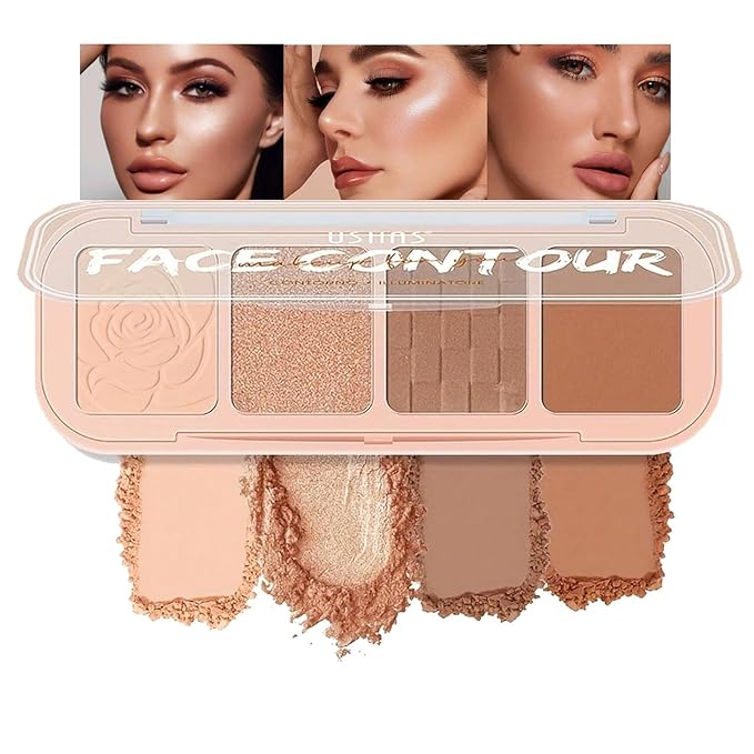 4 Colors Contour Palette, Face Contouring Highlighters Bronzer