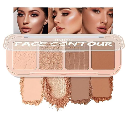 4 Colors Contour Palette, Face Contouring Highlighters Bronzer