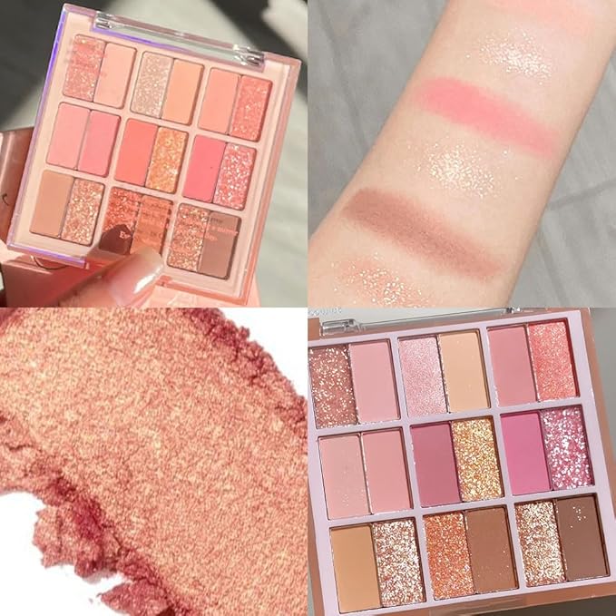 18Colors Nude Pink Rose Gold Shimmery Eyeshadow Palette Makeup,Light Nude Soft Glitter Sparkly Highly Pigmented Eye Shadow Long Lasting Waterproof Naturing-Looking Blendable for Beginners
