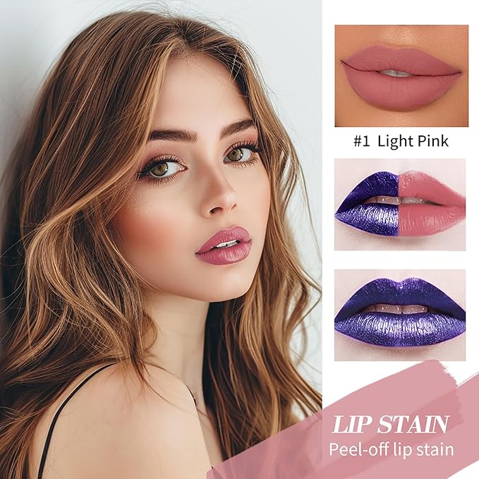 3Pcs Peel-Off Lip Tint Set - Tattoo Lip Stain Kit in 3 Vibrant Colors, Long-Lasting Matte Finish, Moisturizing Peel-Off Lip Mask, Waterproof & Smudge-Proof, 24H Color Hold (3PCS, 3)
