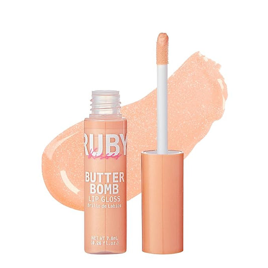 Ruby Kisses Lip Gloss Butter Bomb Gloss Non-Sticky Lip Gloss Vitamin E Natural Nude Lip Makeup - 7.8mL (0.26 US fl.oz) (Champagne)