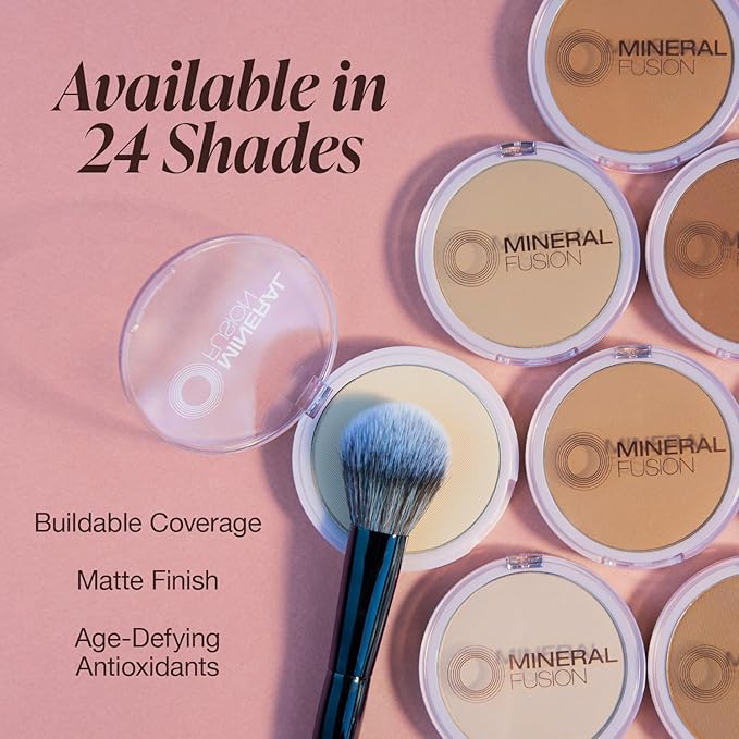 Mineral Fusion Pressed Powder Foundation, Deep 7 - Hypoallergenic, Cruelty-Free, 0.32 Oz