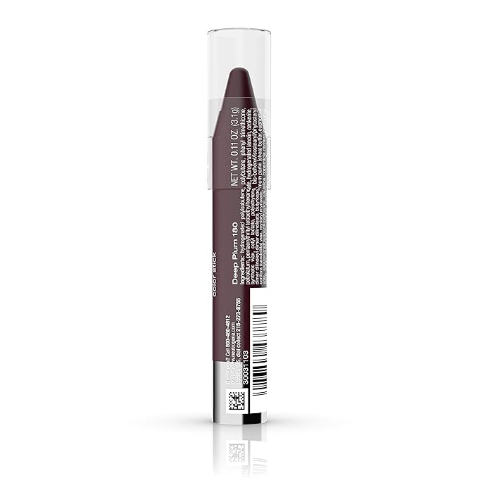 Neutrogena MoistureSmooth Color Stick for Lips, Moisturizing and Conditioning Lipstick with a Balm-Like Formula, Nourishing Shea Butter and Fruit Extracts, 180 Deep Plum, .011 oz (Pack of 2)
