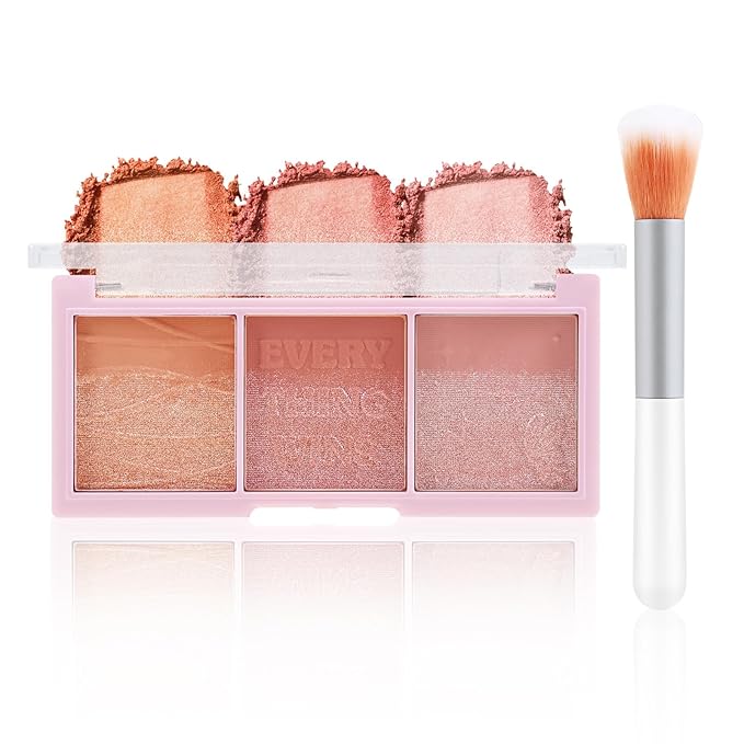 3 Colors Blush Palette，Blush Powder for Cheeks Makeup，Glitter