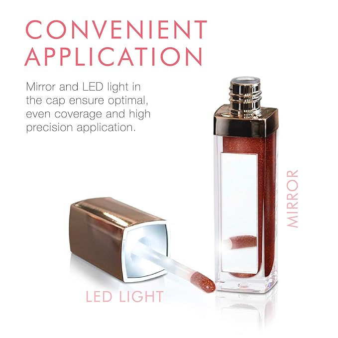 Beauty For Real Lip Gloss + Shine, Rebel Rebel - Deep Maroon Metallic - Non-Sticky Plumping & Hydrating Gloss - Light & Mirror In Cap - Contains Marine Collagen - 0.15 fl oz