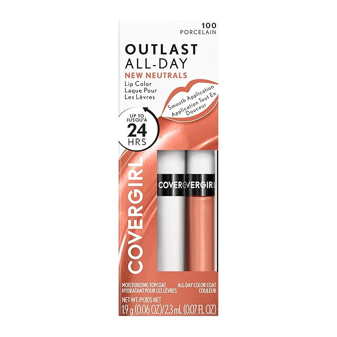 COVERGIRL Outlast All-Day Lip Color with Moisturizing Topcoat, New Neutrals Shade Collection, Porcelain, Pack of 1