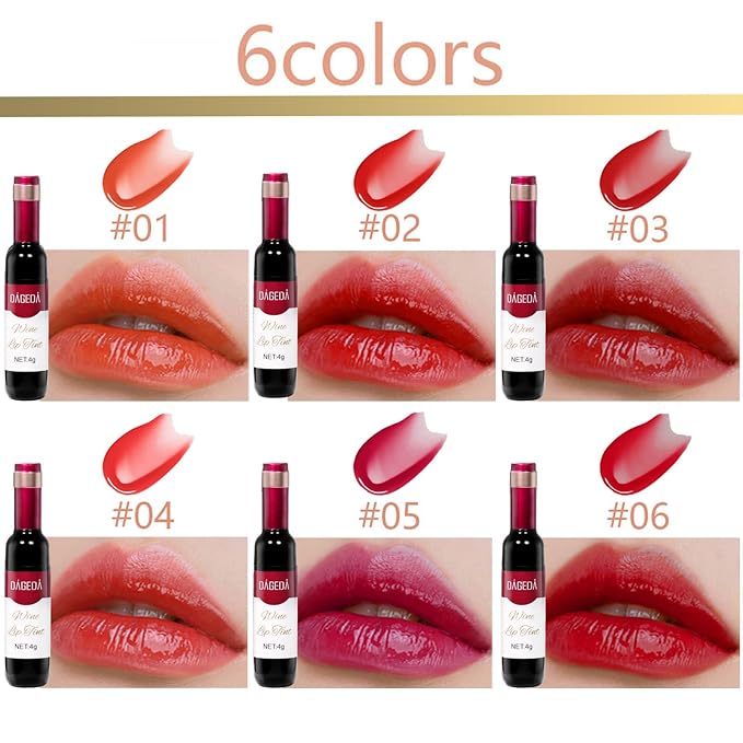 DAGEDA 6Pcs Wine Lip Tint, Lip Tint Stain Lip