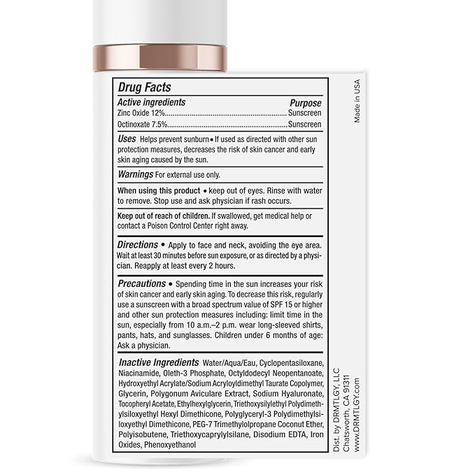 DRMTLGY Matte Tinted Moisturizer SPF 46 – Anti-Aging Face Sunscreen & Lightweight Makeup with Broad Spectrum UV Protection – Hydrating Skin Care & Face Moisturizer – FSA HSA Eligible (1.7 oz)