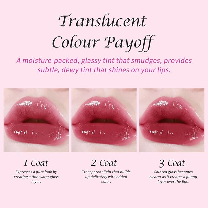 KIMUSE Gleamy Gloss Lip Stain Set, Long-lasting Lightweight Glow Lip Tint, Non-sticky Moisturizing Juicy & Glossy Finish