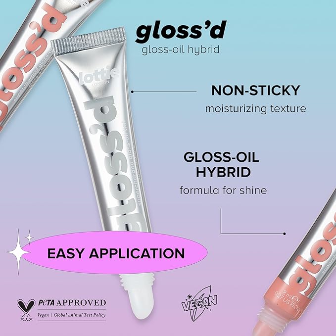 Gloss'd in Glass, A nourishing gloss-oil hybrid with a light wash of color for full, shiny lips without stickiness