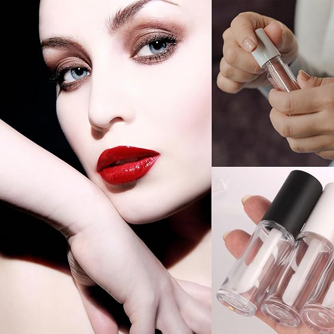 Qeuly 4 Piece Lip Gloss Tubes, 6ml Empty Lip Gloss Tubes with Wand, Clear Plastic Lip Gloss Containers for Skin Care Oil DIY Makeup Lipgloss Making Kit (D25xH86mm)