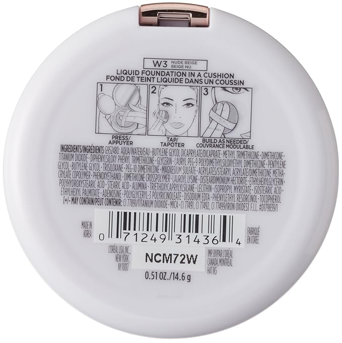L'Oréal Paris True Match Lumi Cushion Foundation, W3 Beige, 0.. 51 oz