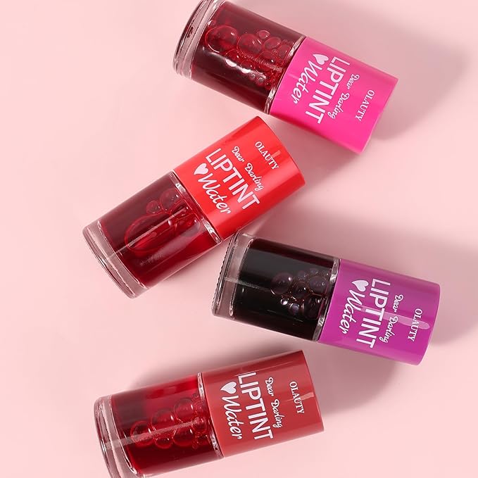 Lip Tint Stain Set, Korean Lip Tint Glossy Lip Stain Plumping Mini Liquid Lipstick, Multi-use Lip and Cheek Tint, Long-Wear Lip Stain Non-Stick Cup Smudge-proof & Lightweight Lip Tint (Grape)