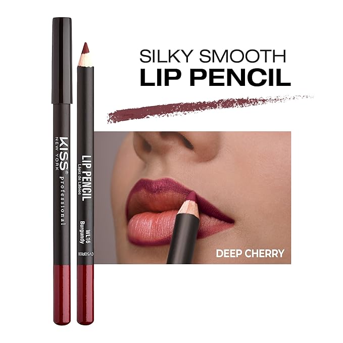 KISS New York Professional Slim Lip Pencil, Creamy Soft Lip Liner, Smooth Long-Lasting Rich Lip Color, Natural Lip Makeup, Water-Resistant Lip Crayon (Deep Cherry)