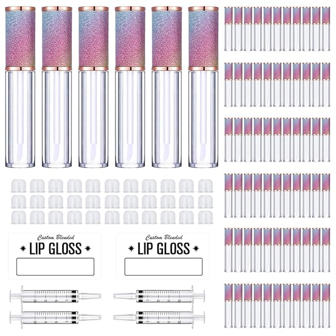 AMORIX 72 Pack 5ml Rainbow Lip Gloss Tubes with Wand 5ml Lip Gloss Containers Empty Lipgloss Bottles + 4pcs Syringes for DIY Lip Gloss Balm