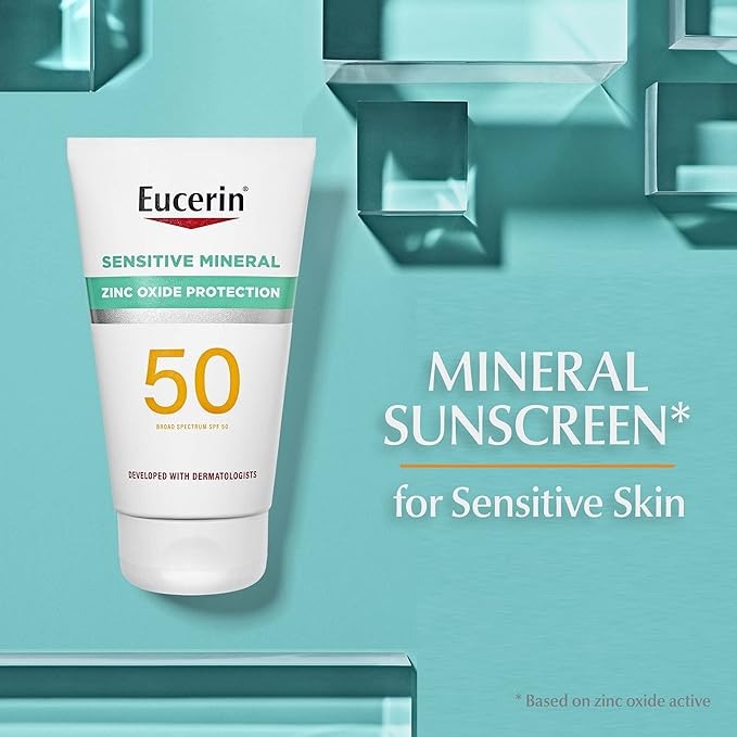 Eucerin Sun Sensitive Mineral Sunscreen Lotion SPF 50, Hypoallergenic, Fragrance Free Sunscreen with Zinc Oxide Protection, 4 Fl Oz Tube