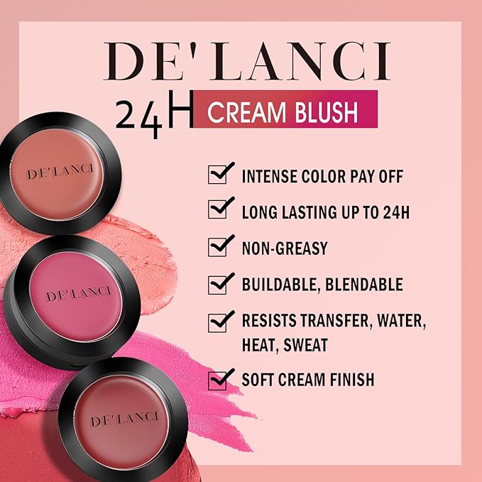 DE'LANCI Soft Cream Blush, Intense Color Pay off