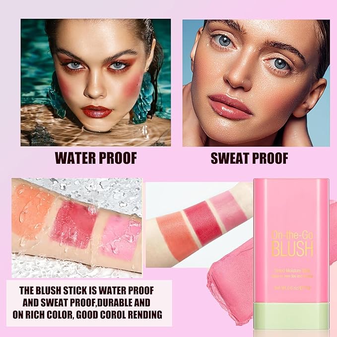 Cream Blush Stick on Cheeks Eyes and Lips, Moisturizer Stick