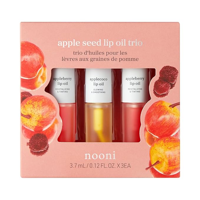 NOONI Korean Hydrating Lip Oil Gift Set - Appleseed Lip Oil Trio, Tinted Lip Care, Hydrating, Lip Plumping, Long Lasting Moisture, Korean Vegan Makeup for Women, 0.12 Fl Oz x 3ea