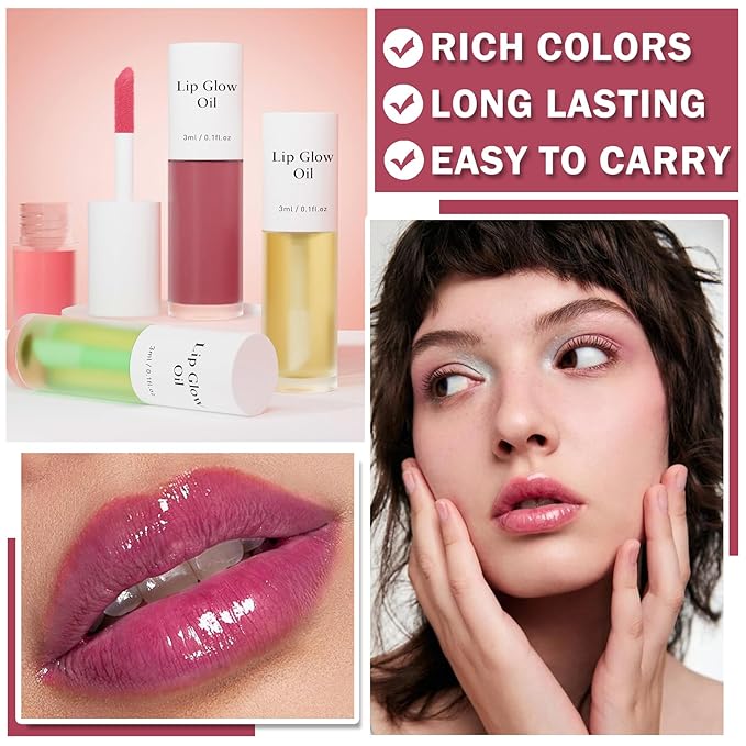 CAHIUYOA Cherry Lip Glow Oil Moisturizing Plumping Lip Gloss Lip Plumper Gloss Lip Oil Tinted Lip Balm Lip Care for Women - 04 Cherry