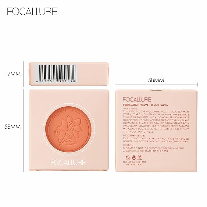 FOCALLURE Powder Palette Blush, Matte Mineral Blush Powder, Blendable, #202