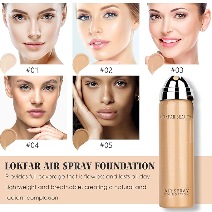 AirBrush Foundation Spray, Silky Mist Foundation Spray Makeup #01 Porcelain