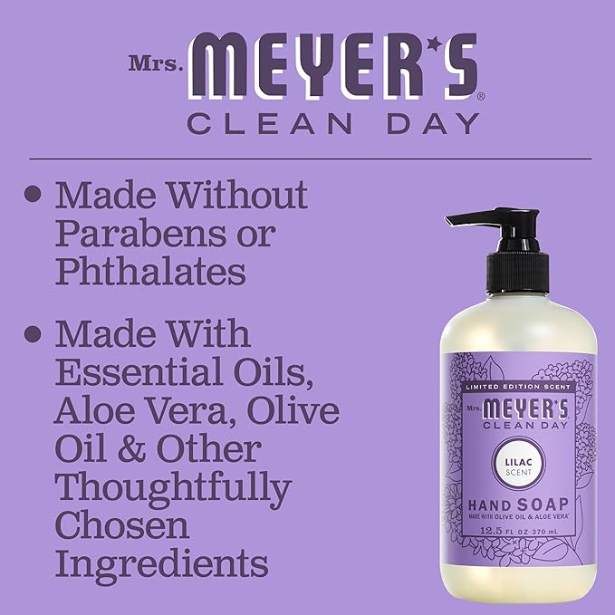 MRS. MEYER'S CLEAN DAY Liquid Hand Soap, Lilac Scent, 12.5 Ounce Bottle (Pack of 3)