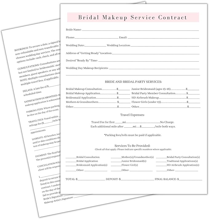 Bridal Makeup Service Contract | 100 Pack |