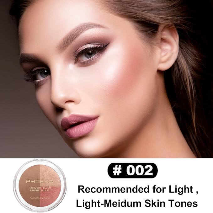 PHOERA Foundation, PHOERA Contour Palette,Shades with Highlighter & #002 Contour/Nude+#002)