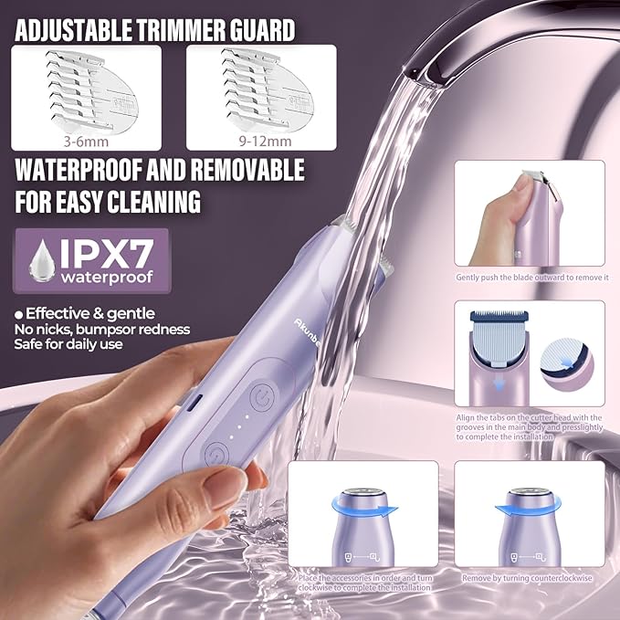 2 in 1 Women Electric Shaver Dual Head Bikini Trimmer for Women IPX7 Waterproof Wet & Dry Use Body Hair Trimmer and Facial Hair Remover for Bikini Underarm Leg Arm Body Face, Purple