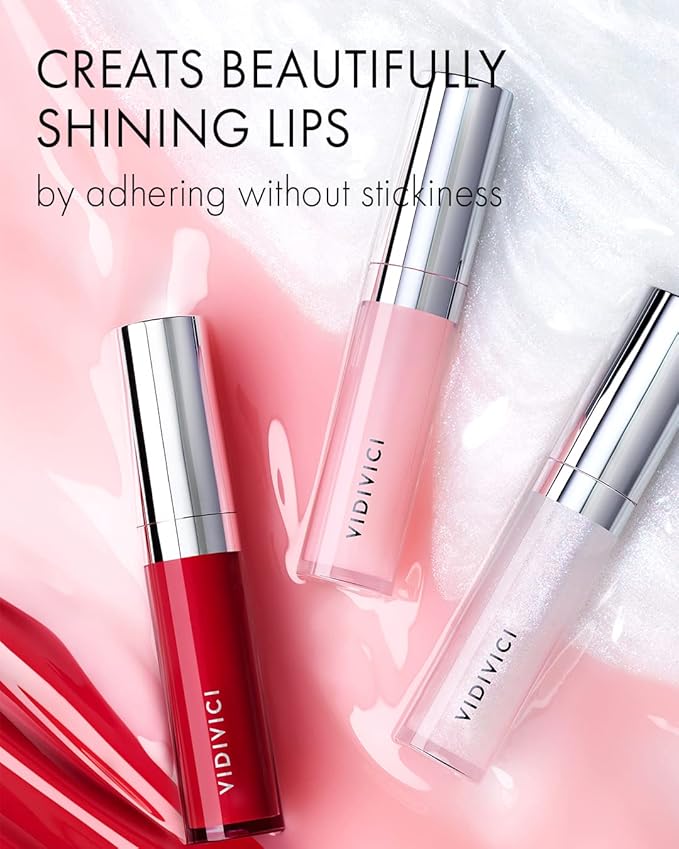VIDIVICI Millennial Lip Oil #03 Merry Rose - Non-Sticky Dewy Gloss for Moisturized & Voluminous Lips - Natural Rosy Red Color Lip for Vitality Mood, 0.12 fl.oz.