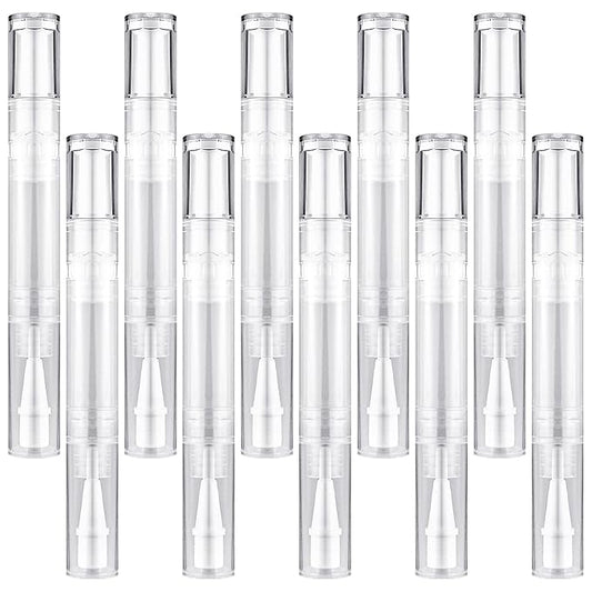 10Pack 5ML Transparent Twist Pens, Empty Nail Oil Pen Brush Cosmetic Lip Gloss Container Applicators