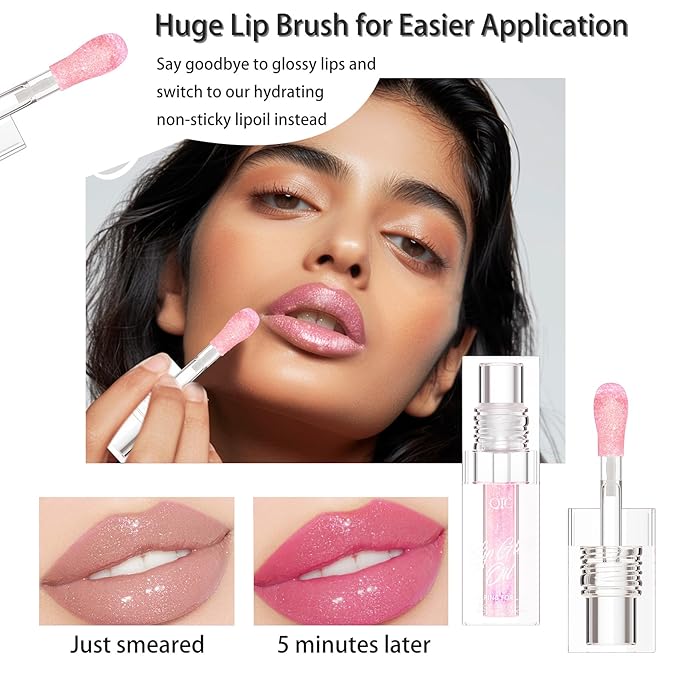 Hydrating Lip Glow Oil - Transparent Clear Plumping Gloss for Women & Girls, Color-Changing Tinted Balm, Tinta para Labios, Moisturizing Lip Care for Daily Use (Crystal, 1 pcs)