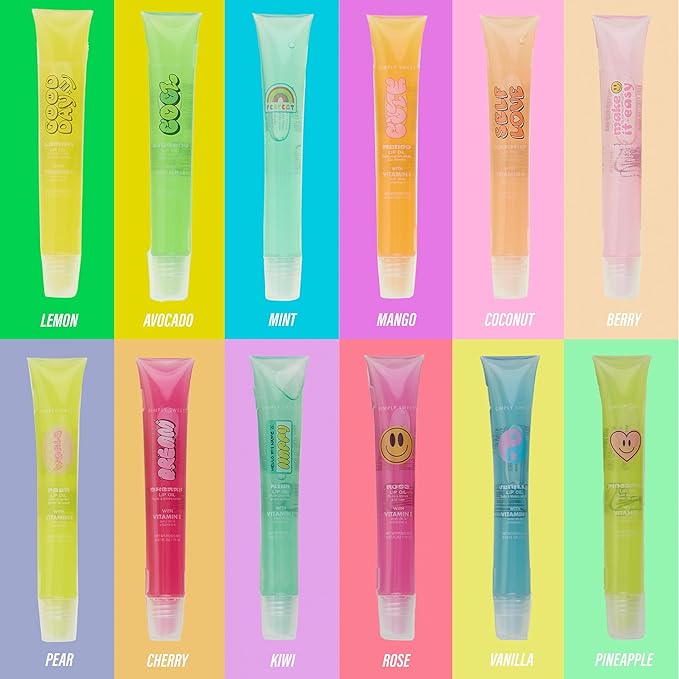 EXPRESSIONS 12pc Lip Oil Set –Hydrating Lip Care with Vitamin E | Fruit Flavored Lip Gloss For Girls, Safe and Non-Toxic Lip Gloss Gift Set For Girls