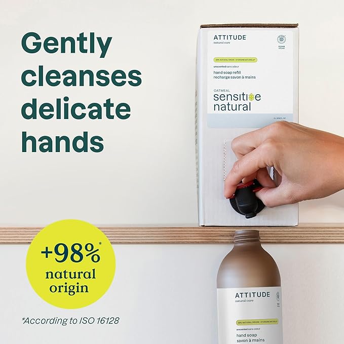 ATTITUDE Body Wash for Sensitive Skin, EWG Verified Shower Gel, Soothing Oat, Dermatologically Tested, Plant and Mineral-Based, Vegan Personal Care, Unscented, Bulk Refill, 67.6 Fl Oz