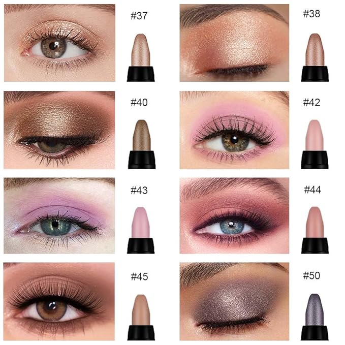 evpct 8Pcs Cream Eye Shadow Brightener Sticks Set for Eyes, Champagne Golden Rose Bronze Pink Waterlily Mauve Plum Smoky Amethyst Tawny Shimmer Matte Pencil Eye shadow Crayon Stick Palette Makeup 06
