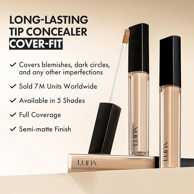 LUNA Long-Lasting Tip Concealer Cover-Fit (#01 Vanilla) Full 0.26 Fl Oz
