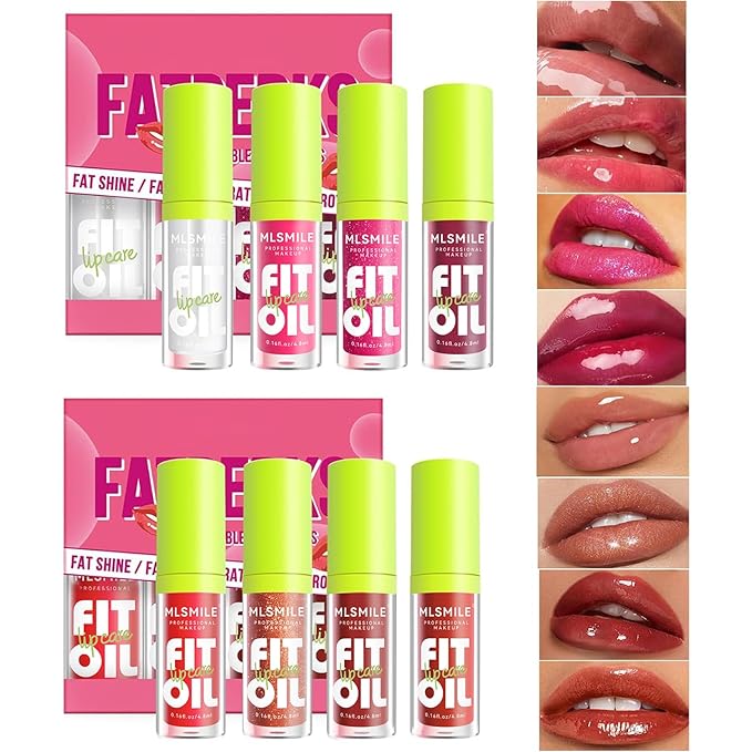 4 Colors Fat Oil Lip Gloss, Lip Oil Lip Glaze Hydrating Lip Glow Oil Big Brush Head Moisturizing Lip Gloss, Shiny Transparent Tinted Plumping Lip Oil Long Lasting Nourishing Non-sticky (A#&B#)