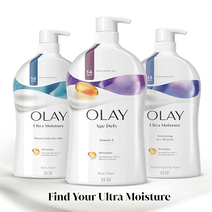 Olay Body Wash for Women, Age Defying with Vitamin E, 24hr Moisturizing, Hydrating & Refreshing, B3 Vitamin Complex, Free of Parabens & Phthalates, For All Skin Types, Scented, 33 fl oz (Pack of 4)