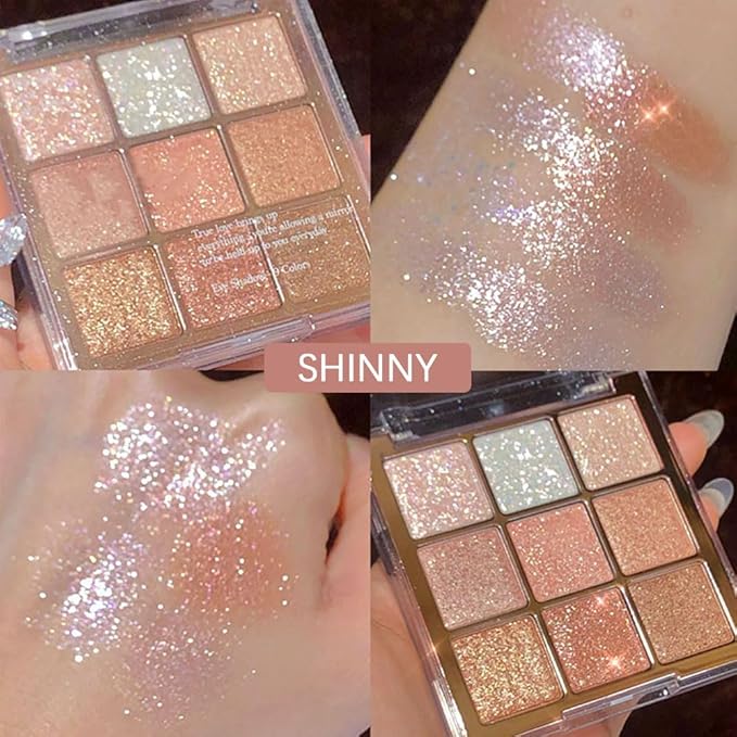 Pink Nude Glitter Shimmer Sparkle Eyeshadow,9 Colors Light Glitter Eye Shadow,Long Lasting Waterproof Natural Eyeshadow Palette,sombras para ojos