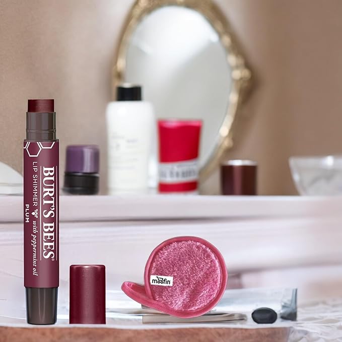 Lip Shimmer Shade, 100% Moisturizing Tinted Lip Balm, Bundled with Bonus Moofin Makeup Cleansing Cloth, Hydrating Beeswax & Fruit Oils, Lip Balm Shimmer, Clean Formula~ [Pack of 2]