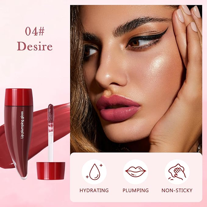 Juicy Lip Plumping Gloss, Tinted Lip Gloss Lip Plumper, Hydrating Moisturizing Lip Tint Stain, Highly Pigmented Shine Glossy Lip Oil, Long-Lasting Lip Gloss For Women Girls Dry Lip Care-04#