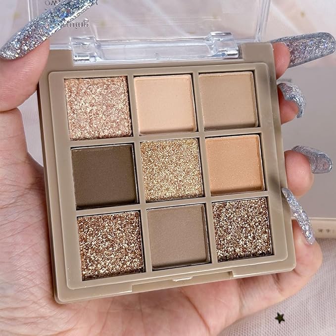 Eye Shadow Palette Makeup,9 Colors Gold Matte Shimmer Vegan Eyeshadow,Highly Pigmented Long Lasting Waterproof Naturing-Looking make up pallets for women,eyeshadow palette for brown blue eyes