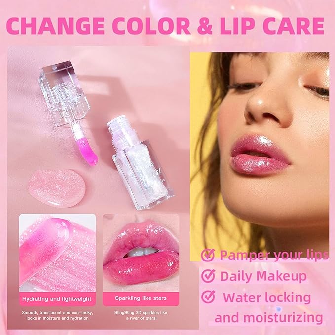 Magic Color Changing Lip Oil，Plumping Glimmer Color Changing Lip