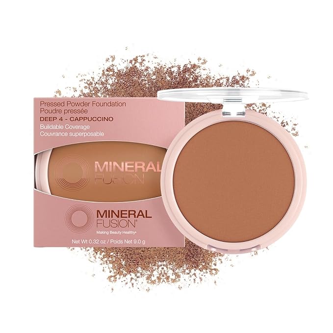 Mineral Fusion Pressed Powder Foundation, Deep 4 - Hypoallergenic, Cruelty-Free, 0.32 Oz