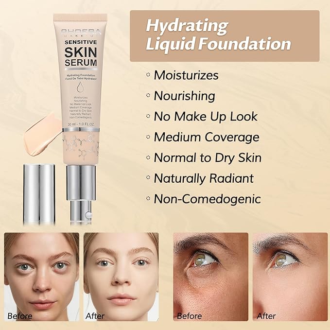 Phoera Foundation Makeup,Flawless Soft Matte Full Coverage with Nude+N02 Nude)