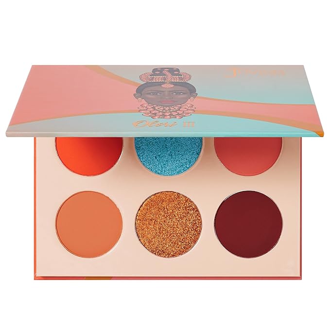 Juvia's Place Olori III Eyeshadow Palette, 6 Shades of Coral, Browns and Bronzes with a Pop of Rich Blue, Matte and Shimmers