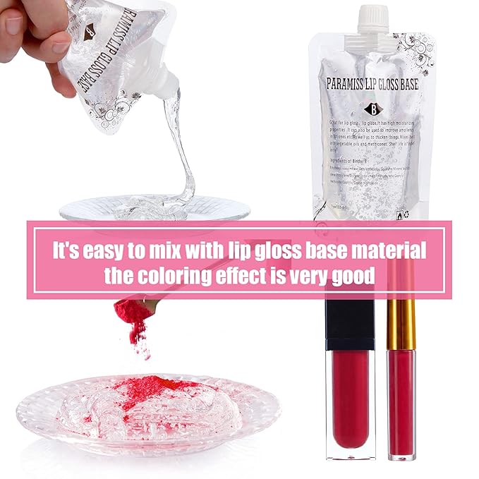 Lip Gloss Pigment Powder Natural Lip Dye 5 Colors x 10G and White Metallic Shimmer Pearl Glitter Pigment Powder for Lip Gloss Lipstick Eyeshadow Cosmetic Grade Lip Gloss Color Pigment